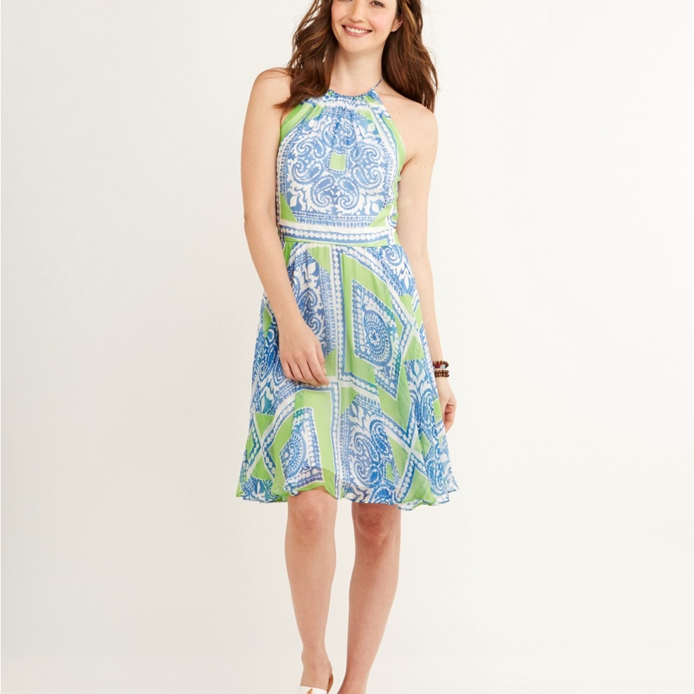Vineyard Vines Scarf Print Silk Halter Dress 4